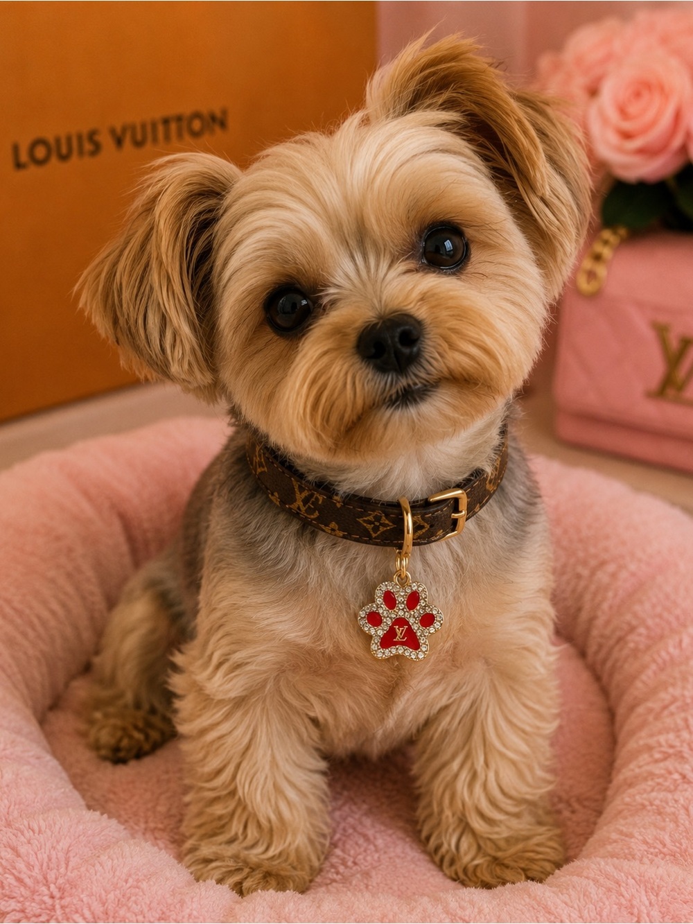 Louis Vuitton stamped Red and Gold toned Paw Charm with Crystals - Picture 3 of 6